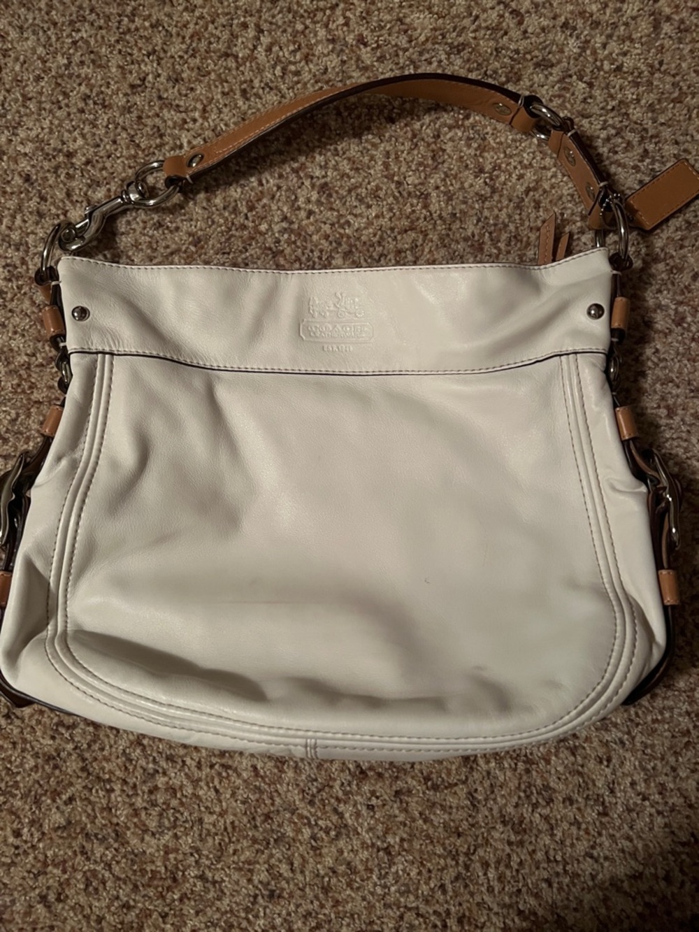 Coach Cream Leather Shoulder Bag with Tan Strap Accents